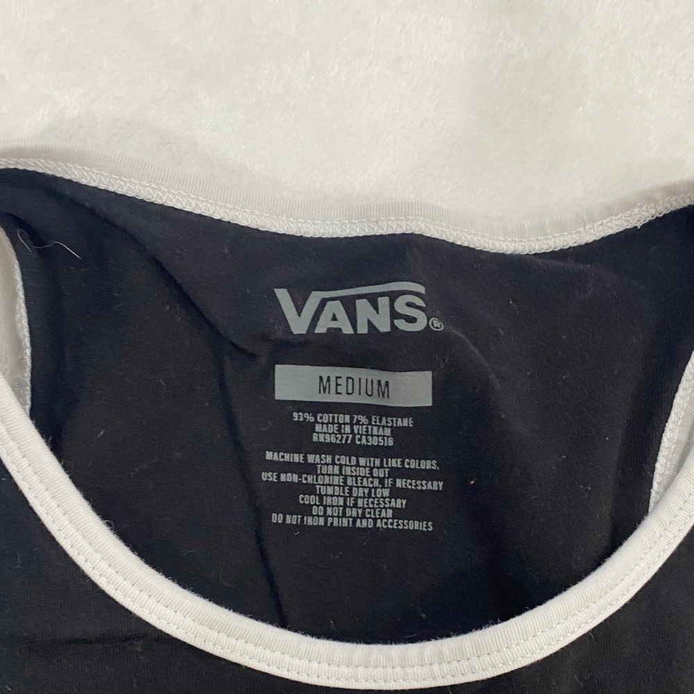 VANS Black Cropped Stretch Tank with White Trim. Size M - Picture 4 of 7